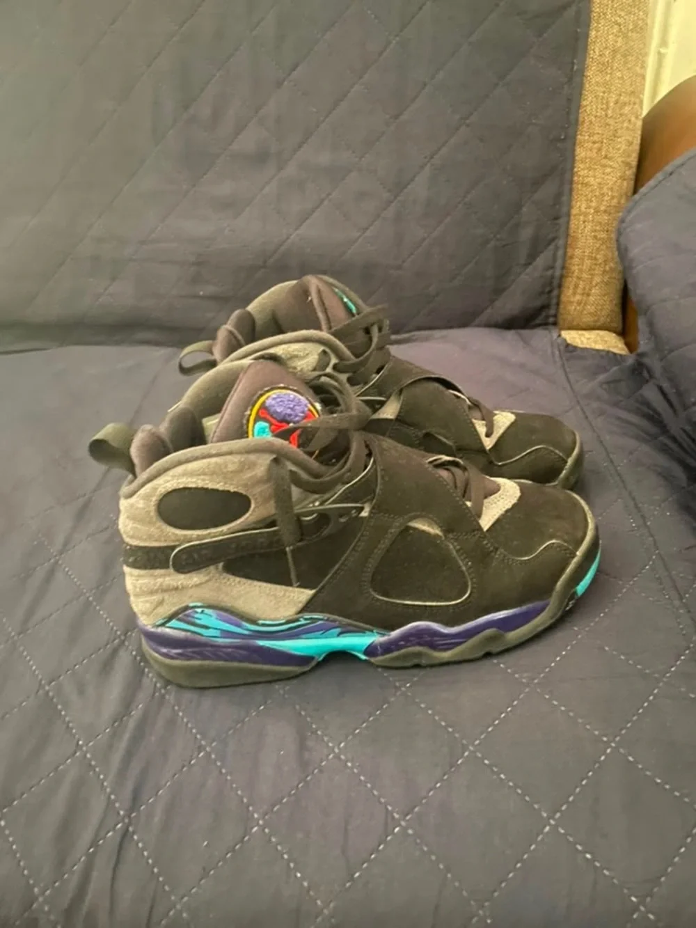 Jordan Kids Black Sneakers with Teal and Purple Accents